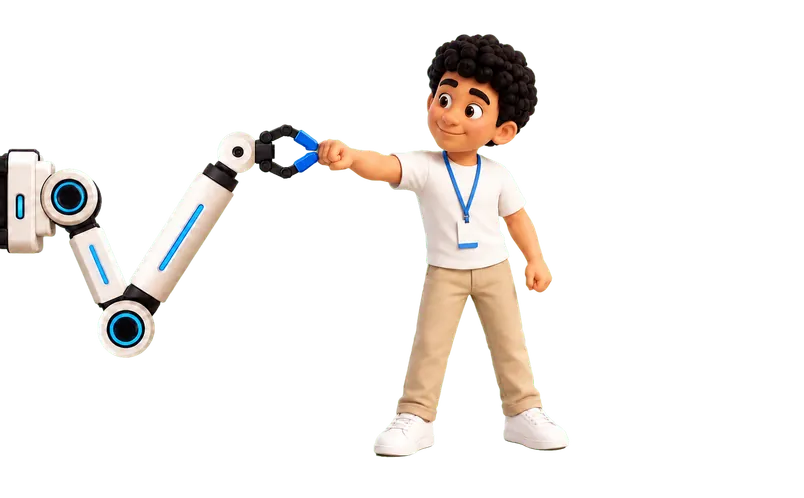 Personagem UniSenai com robô